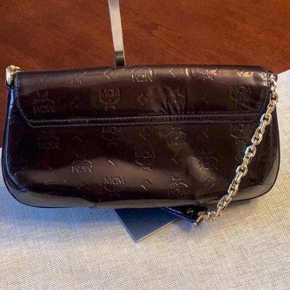 MCM Chocolate Embossed Clutch with Gold Chain - Picture 5 of 17
